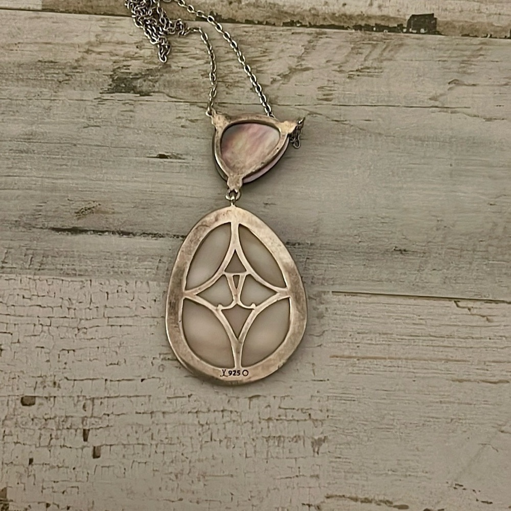 Judith Jack Sterling Silver Mother of Pearl Marcasite Pendant Necklace - Picture 4 of 8
